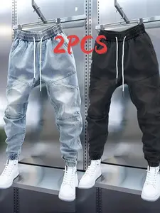 Men's Youth Jeans 2 PCS - Fashionable Denim for Casual Wear Comfort Fit Slim & Skinny Durable Stretch Breathable Fabric Trendy Classic Design