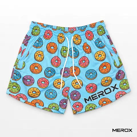 MEROX Donut 5-Inch Mesh Shorts for Men & Women – Sky Blue Sprinkle Doughnut Print Gym Shorts with Zipper Pockets, Breathable Athletic Workout, Running, Festival & Summer Streetwear Shorts