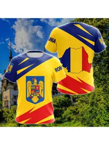 Shop Fitspi Romania Football Jersey -Flag Graphic T-shirts 2026 Street Funny Cartoon Print Short-Sleeve Tee Men's and Women's Casual Crew Neck Top Gifts