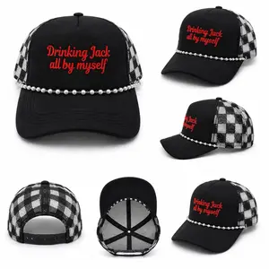 Choosin Texas Hat Checkered Country Trucker Hat with Pearl Chain Country Song Hat for Stylish Outfits Drinking Jack all by myself