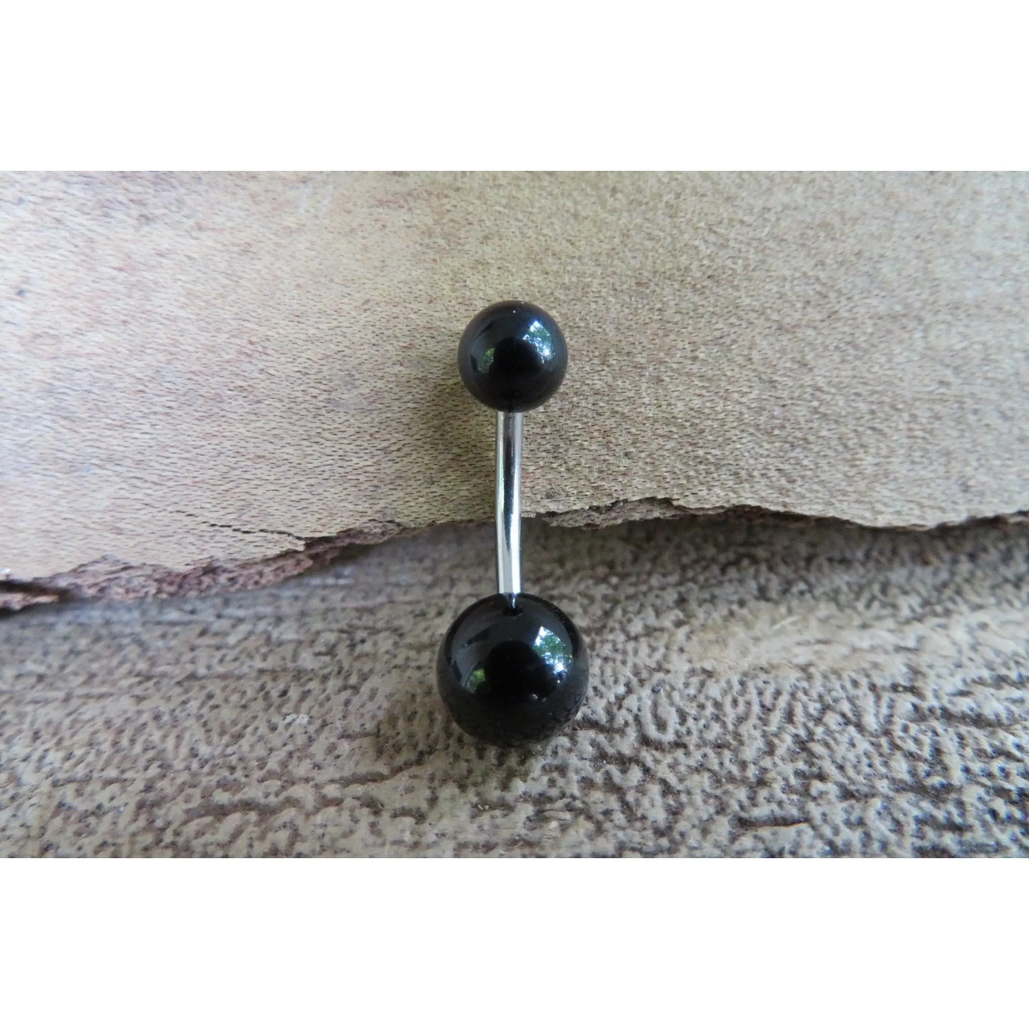 Custom Lengths Black Obsidian Natural Stone Belly Ring 14g (1.6mm) VCH Piercing 6mm & 8mm Balls