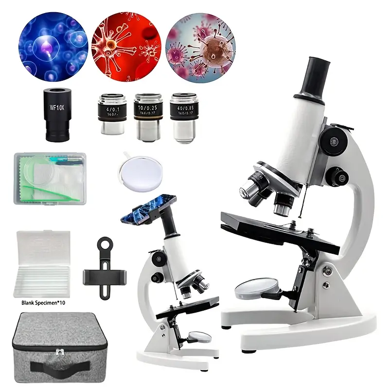 Adjustable Achromatic Lens Compound Monocular Microscope (40X-1000X, 4X/10X/40X Lenses) with Auto Retract, Metal Base, LED Light – STEM Educational Toy for Family Home School Use, Ideal for 45° Angle Chemical Substance Analysis, Compound Type