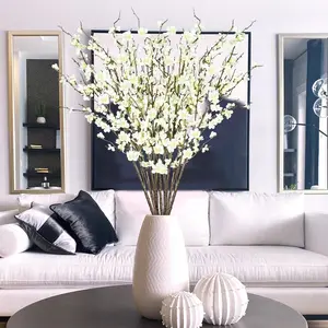 Cherry Blossom 12 Pcs Artificial Cherry Blossom Stems 39” Tall White Faux Cherry Blossom Flowers Arrangements for Vase Home Wedding Decor - Decorative Fruit Plants Ornaments