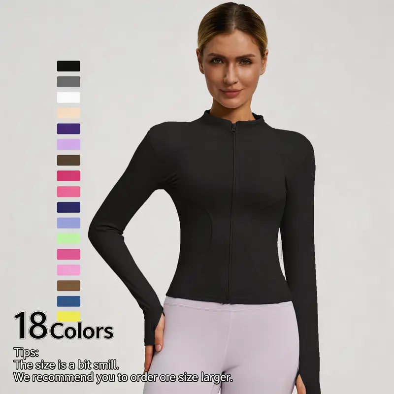 Women's Tight Zip-Up Athletic Jacket - Lightweight, Slim-Fit, Stretchy Polyester Plain Outerwear for Everyday Active Workouts, Camping - Sports & Outdoor Essential