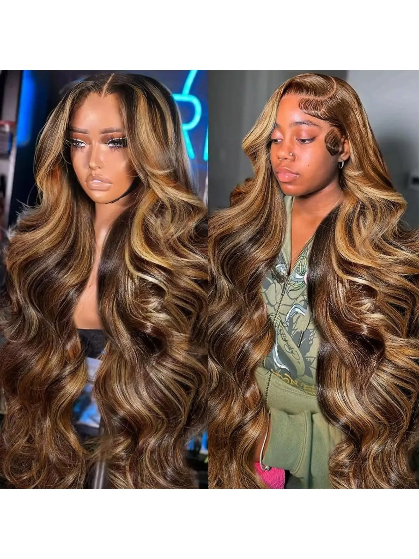 Honey Blonde Ombre 4/27 Lace Closure Wig Human Hair 5x5 HD Lace Closure Wig Highlight Body Wave Lace Closure Wigs Human Hair Pre Plucked for Women Colored 180% Density Wavy Glueless Wig