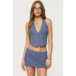 Frankey Pinstripe Button Up Halter Top