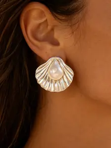 Stainless Steel Shell Pearl Dangle Earrings, Waterproof Hypoallergenic Jewelry, Summer Beach Resort Gift for Women