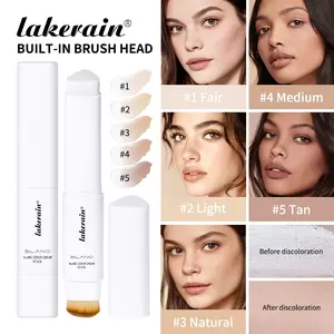 Lakerain Blanc Color-Changing Tinted Foundation Stick, Dual-Ended Matte Concealer, Base Makeup with Brush, Waterproof&Sweatproof, Buildable Coverage(Medium/ Full) 5 Shades for All Skin Tones