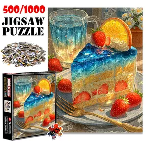 1pc 1000 piece adult puzzle 70x50cm Layered Cake with Strawberries, Orange Slice, and Blue - Hued Iced Drink 500 pieces of paper jigsaw puzzle, suitable for adults and families, large-scale DIY