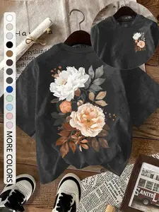 Women's Floral Print Round Neck T-Shirt, Everyday Casual Loose-Fitting Soft Breathable Fabric, Perfect Summer Fashion Top for All Seasons
