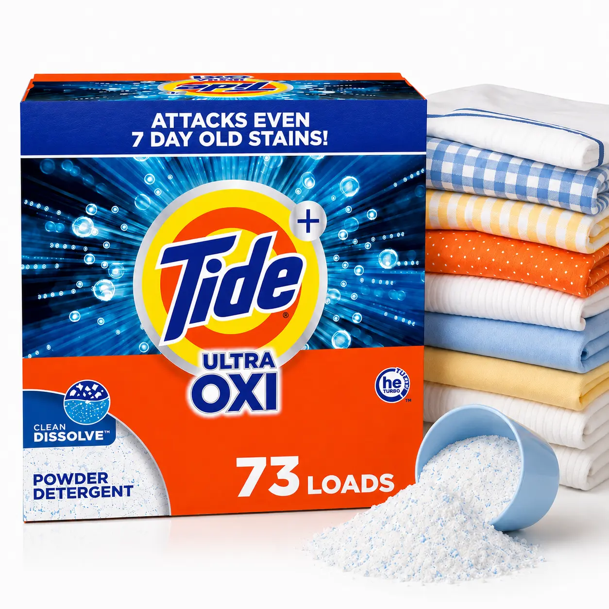 Tide Ultra Oxi Laundry Powder Detergent, 3.26 kg (114 oz), 73 Loads Deep Cleaning & Tough Stain Removal