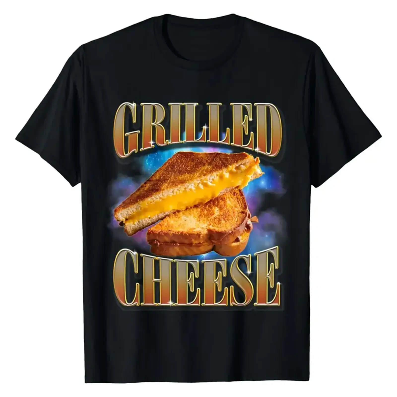 Premium Soft Cotton Unisex Grilled Cheese Sandwich Retro Galaxy Food Graphic Tee Cheese Lover Foodie Casual Birthday Gift Top