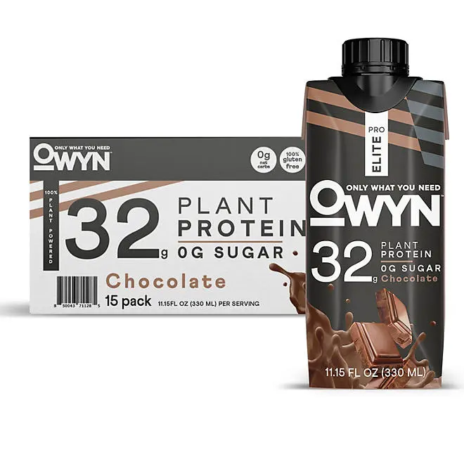 OWYN Pro Elite 32g Keto Plant Protein Shake, Chocolate 11.15 fl. oz., 15 pk. Energy Beverage OWYN Pro Elite 32g Keto Plant Protein Shake, Chocolate 11.15 fl. oz., 15 pk. Energy Beverage