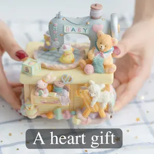 Cartoon Mini Sewing Machine Music Box Rotating Duck Eight-Tune Musical Gift Birthday Present Holiday Gift