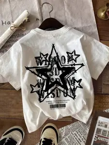 Women's Star Print Round Neck Tee, Fashion Casual Streetwear Letter Print Crew Neck Loose Lightweight T-Shirt for Daily Holiday Vacation Outdoor Wear, Ladies Clothes for Summer, Womenswear,Casual Summer T-Shirt with Crew Neck,viral graphic tees