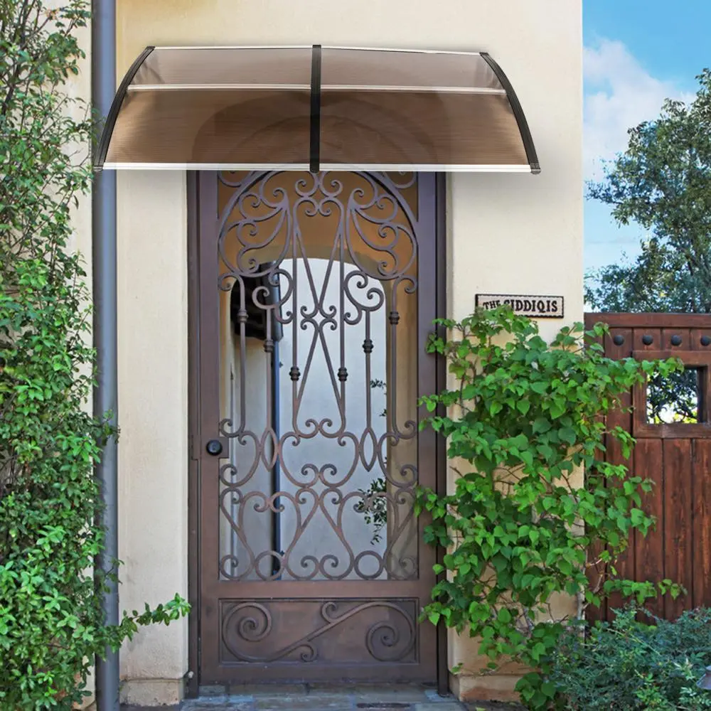 【Summervibes】Karlhome Window Awning Door Canopy 77"x35.4", Polycarbonate Cover Front Door Outdoor Patio Awning Canopy UV Rain Snow Sunlight Protection Hollow Sheet, Brown Board & Black Bracket,home decor,camping essentials