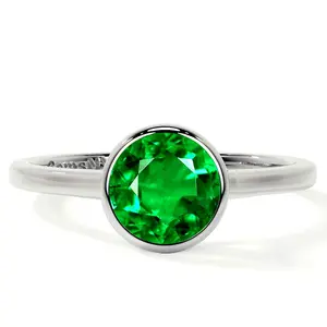 Bezel Set Round Emerald Solitaire Ring (0.75cts.)- REM002-6X6-AAAA