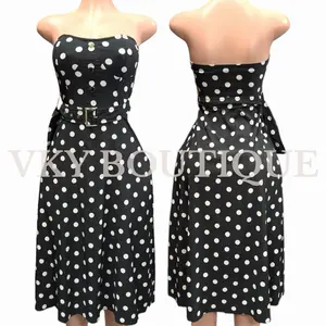 Strapless Polka Dot Belted Midi Dress
