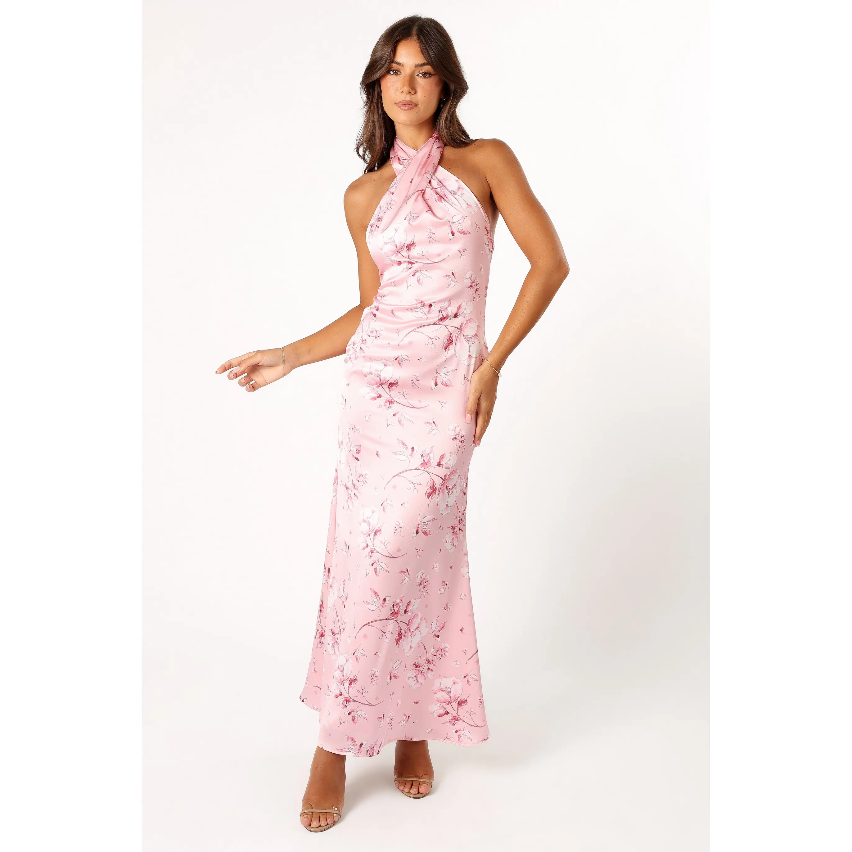 Mila Halterneck Maxi Dress - Pink Floral