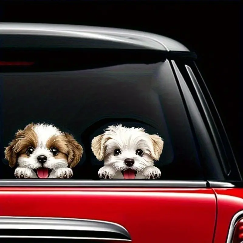 Cartoon Dog Vinyl Sticker, Waterproof Dual-Sided Puppy Decal, Car Window Door Bumper Decor, Self-Adhesive, Animal Theme, Party Home Decoration, Car Stickers, Car Decorative Sticker, Automotive Decals