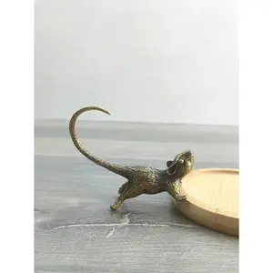 1pc Vintage Bronze-Color Fortune Rat Tea Pet Small Figurine Decor Best Gifts Birthday Graduation