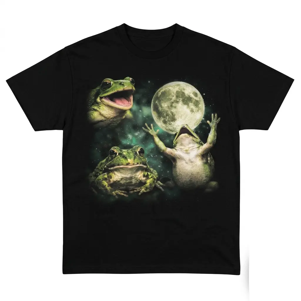 Frog Moon Vintage Graphic T Shirt Retro Amphibian Nature Tee Aesthetic Cottagecore Clothing Oversized Washed Cotton Top Goblincore Gift for Frog Lovers Animal Wildlife Art Dark Academia Apparel