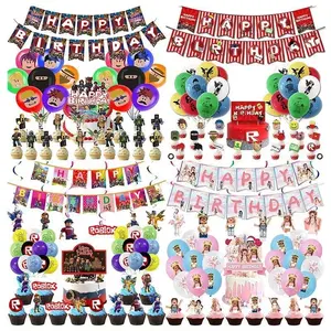 New ROBLOX Birthday Party Decoration Pull Flag Banner Balloon Cake Topper Set Party Supplies Girls Kids Boys Favor Gift Game DIY