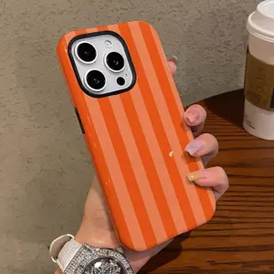 For IPhone 17 & Samsung S24 Ultra Case, Orange and Yellow Striped Design, 2D Printing Fashionable Cover