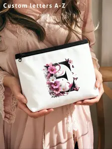 Printed Makeup Bag, Lightweight Waterproof Canvas Zipper Cosmetic Bag, Travel Washbag, Wallet, Pencil Case, Ideal Gift for Women