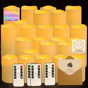 24 waterproof indoor and outdoor flameless LED candles in 4 sizes with 4 remote controls (easy to operate) and timer (height 4,5,6,7 inches X Depth 2.2 inches), Wedding centerpiece, Halloween, Christmas, Home decor, Wedding holiday decor, Lighting Modes A