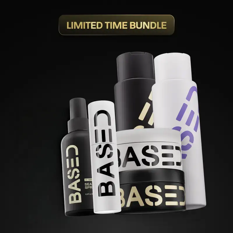 BASED Complete Hair Styling Set for Straight & Wavy Hair | Includes Shampoo, Conditioner, Texture Powder, Hair Clay, Pomade, Sea Salt Spray and Wooden Comb | Premium Hair Care Collection
