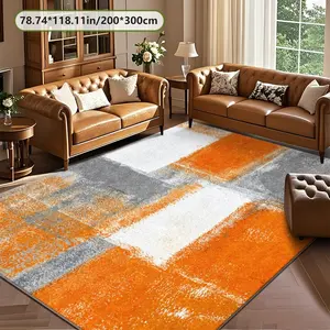 Velvet Soft Comfortable  Orange White Gray Abstract Geometric Art Rug 2D Printing Rug Fashion Home Decor, Commercial Decor Carpet, Living Room Rug, Sofa Cushion Bedroom Rug, Bedside Blanket Door Entrance Mat, Dining Table Carpet