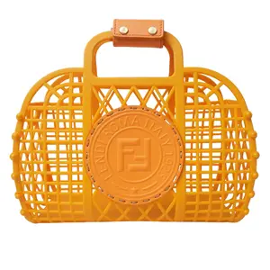Pre-owned FENDI Plastic top handle bag Recycled Vitello Liberty Matte Medium Basket Limone orange