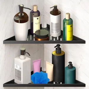 Corner  Bathroom Shower Shelf - Adhesive / Drill / No Drill Shelves - 14"  Corner Black Floating Shower Shelves - Triangle Shelf Bathroom Shower for Inside Shower, Tiled Wall, Caddies