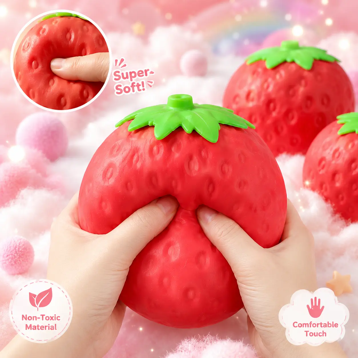Strawberry - ExtraLarge 5" Squishy Stress Ball for Adults Viral Stress Ball Glutinous- Fruity Fidget Toy for Stress Relief &Sensory Play - Safe & Durable Non-ToxicMaterial-MM