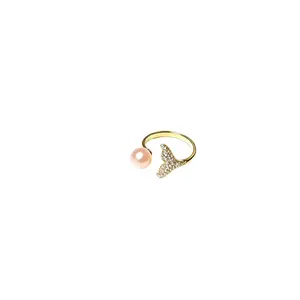 Perlacious 18K Gold Plated Natural Pearl Fishtail Ring - Fishtail Pearl Ring - Adjustable Fashion Jewelry Gift