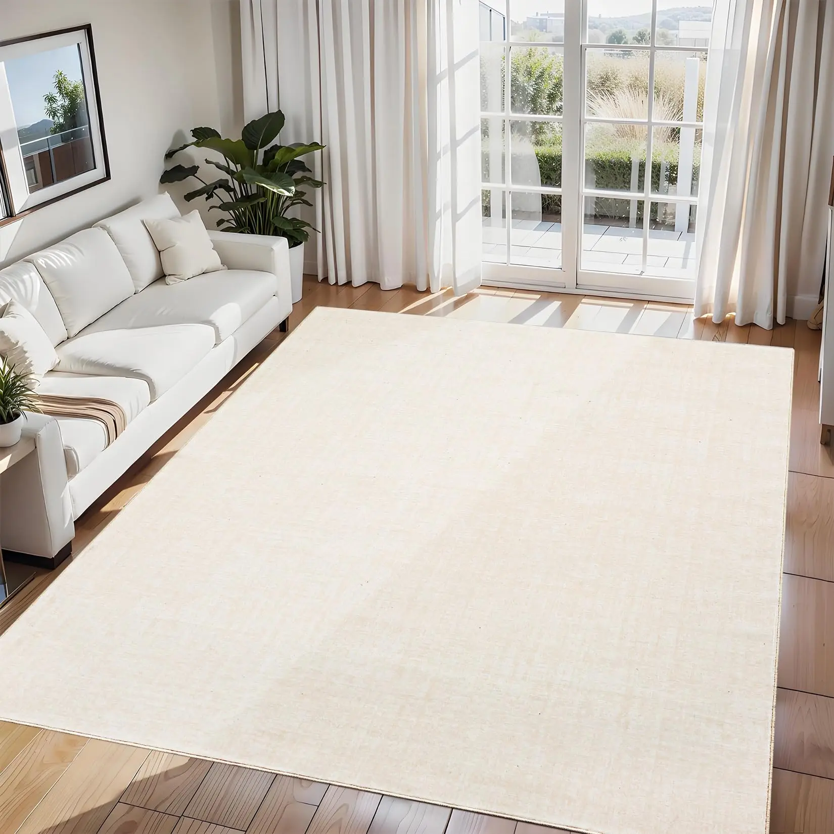 Washable Solid Rug 5x7 Area Rugs for Living Room,Modern Abstract Rugs for Bedroom Dining Room,Soft Low Pile Rug with Non Slip Backing,Neutral Accent Nursery Rug for Home Office,Ivory