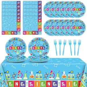 chiazllta Science Party Supplies Tableware Set for 20 Guests Little Scientist Party Birthday Plates Laboratory Decorations Includes 7inch Plates, Napkins, Tablecloth Favor