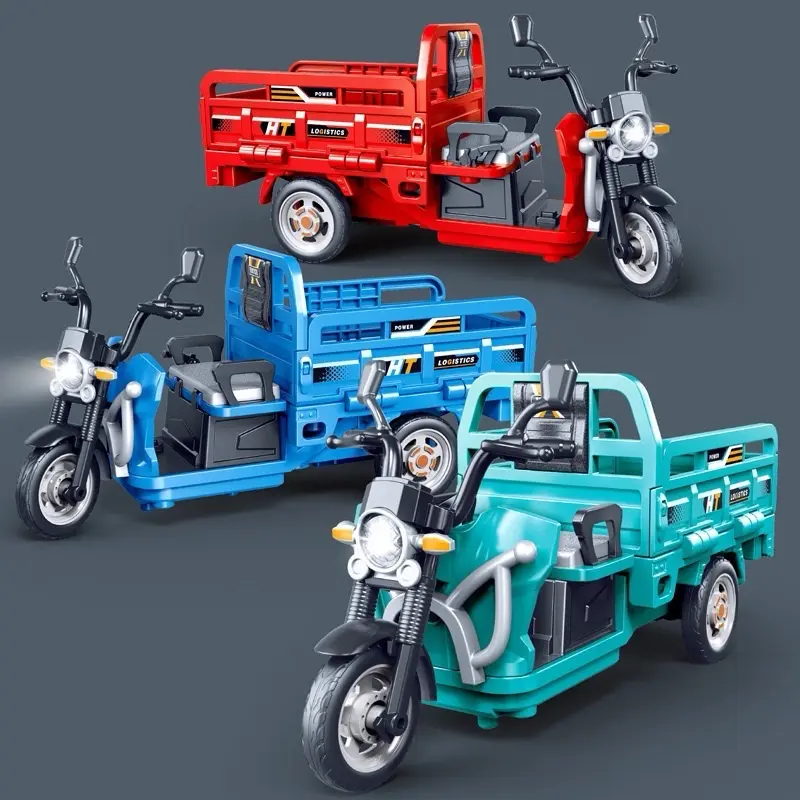 Tricycle - Vehicle with momentum - Cargo vehicle - can open the trunk lid - can open the trunk - has LED lights and sound - can be steered - can tip the trunk - toy vehicle t13 action figure novelty items kids blocks