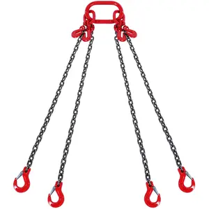 VEVOR Chain Sling, 5/16 inch x 10 ft Lifting Chains with Hooks, G80 Engine Chain Hoist Lifts, 11000 lbs/5 Ton Lifting Sling Chains for Engine Hoist, Engine Lift Chain with 4 Leg Grab Hooks & Adjusters