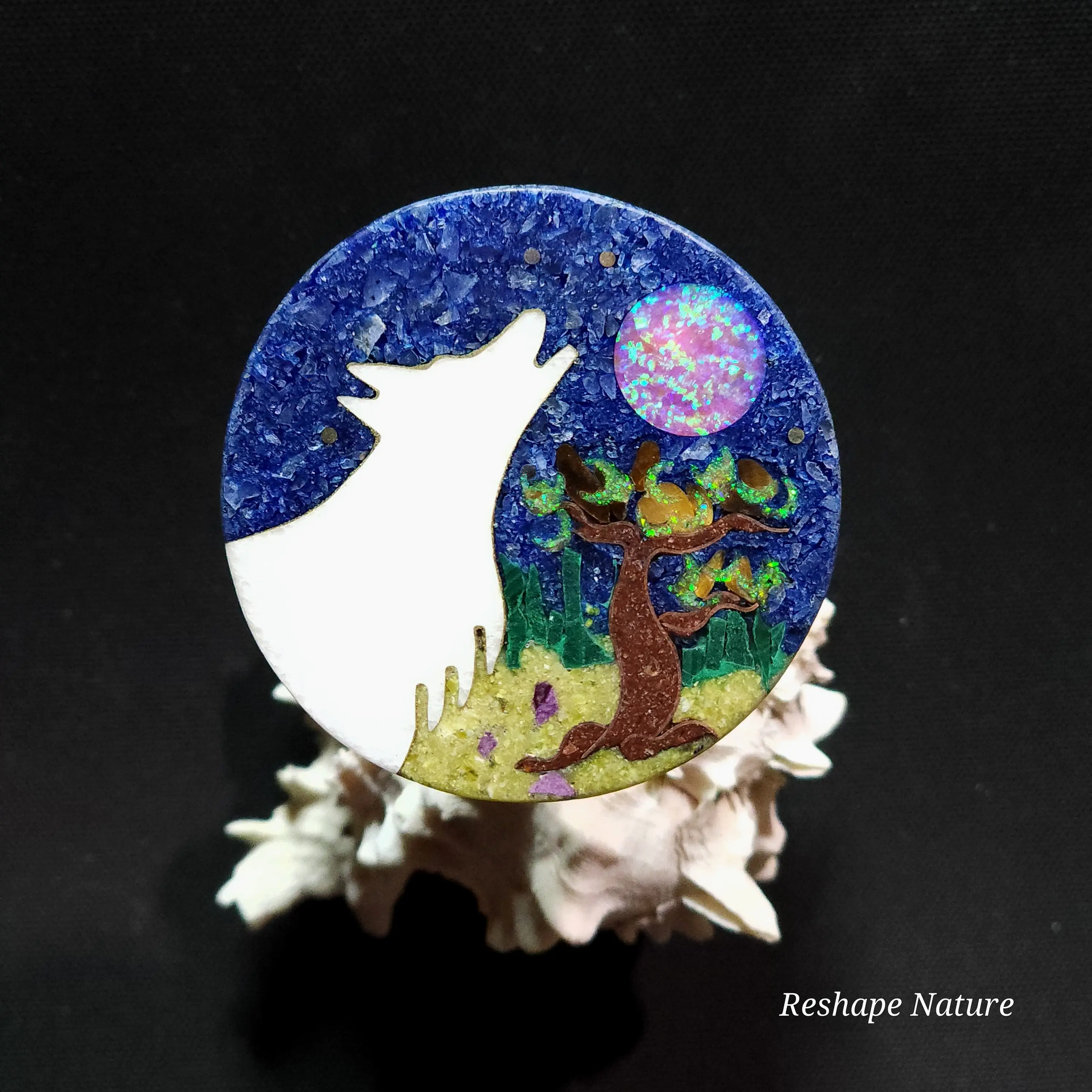 Reshape Nature Custom inlay~ Snow White Quartzite, Lab Opal, Malachite, Atlantisite & Sodalite inlays