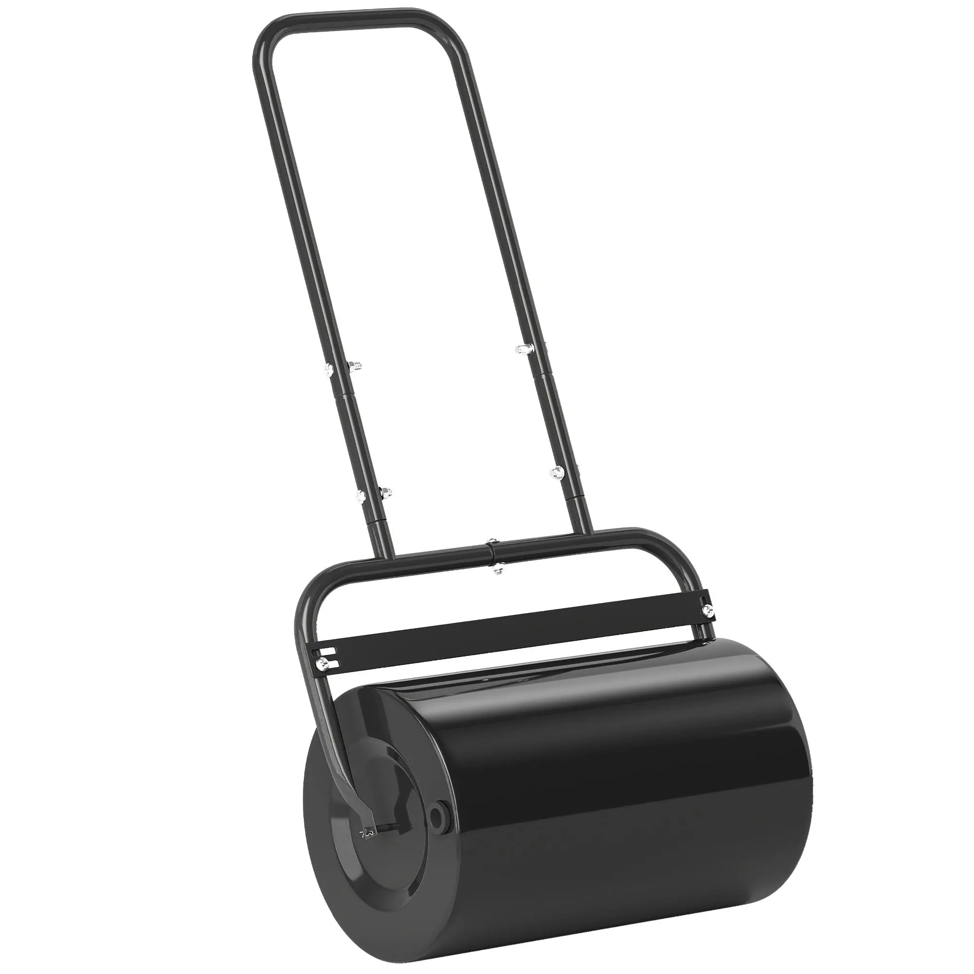 20-Inch Push/Tow Behind Lawn Roller Filled with 10 Gal Water or Sand for Flattening Sod in the Garden Black Rugged Steel Cylinder U-shaped Handle
