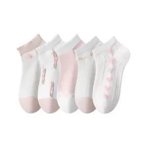 DIYBIRD Thin Womens Ankle Combed Cotton Socks Seamless Girls Low Cut Fashion Gifts Flowers Patterned Cute Socks 5 Pairs