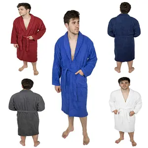 SKYLINEWEARS Men Shawl Collar Long Sleeve Terry Cotton Cloth Bathrobe Menswear Soft
