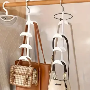 No-Drill Rotating Bag Hanger Hooks - Multi-Functional Wardrobe Organizer for Home & Shop, White Plastic Bag Storage Rack for Bedroom, Closet, and Accessories