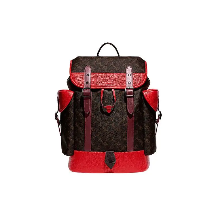 COACH Hitch 31 Classic Monogram Drawstring and Snap Closure Backpack – Large, Men’s, Brown and Red Leather