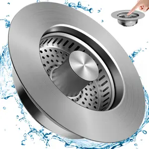 3-in-1 Kitchen Sink Drain Strainer & Stopper, Stainless Steel Pop-Up Stopper & Anti-Clogging Basket Strainer, Fits Standard 3.5-Inch Sink