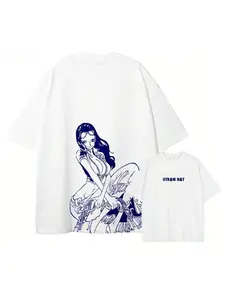 One Piece Y2k Straw Hat Pirates Unisex T-shirt 2026 Summer New Anime Double-sided Printed Casual Soft and skin friendly.