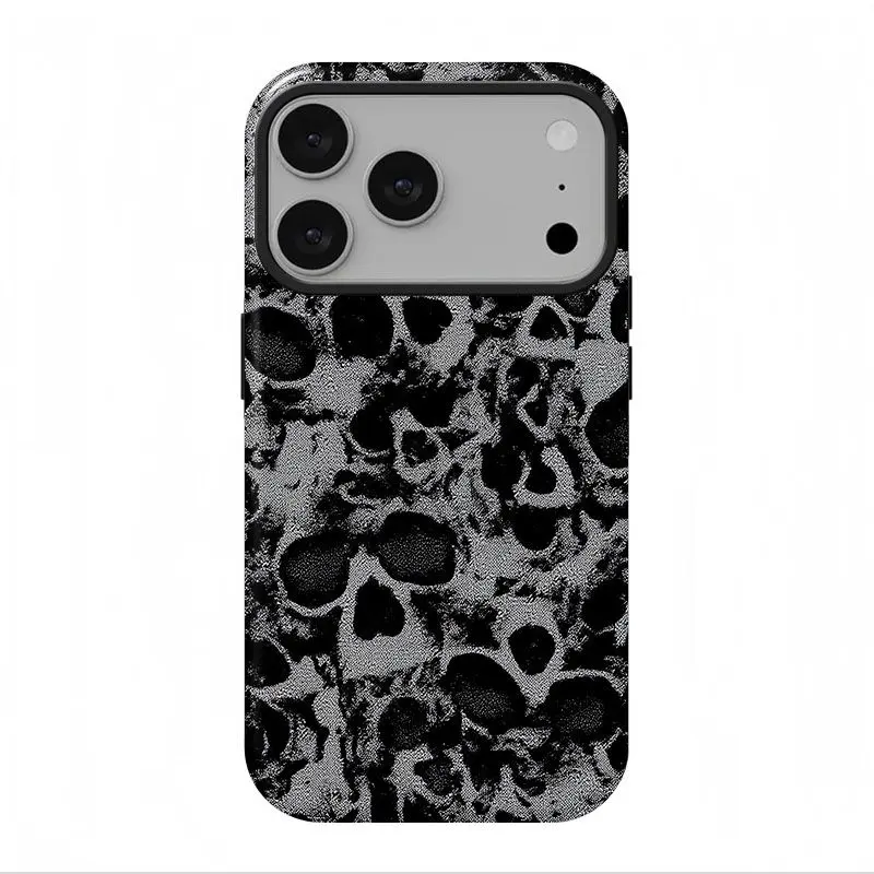 Skull minimalist dark style phone case, suitable for iPhone 17 Pro Max Phone Case 17 Air 16E 16 15 Plus 14 13 12 11 X XS Max XR 7 8 Plus Phone Cases, double-layer protective case, smartphone case, dark high street style