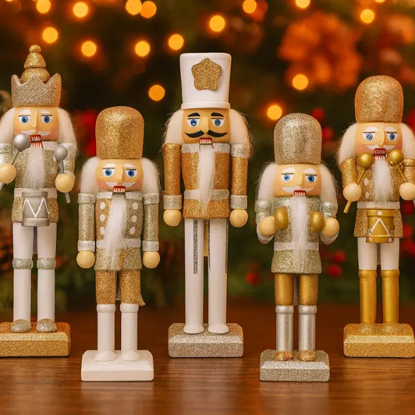 Gold Nutcracker Christmas Decor Set – Elegant Holiday Decorations for Home Festive Shelf or Mantel Display Sparkly Neutral Christmas Aesthetic Trending Holiday Decor Gift Idea 2025 Christmas Gift boxes Gift box Ideas Holiday Christmas tree ornament